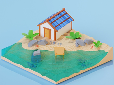 House by the sea 3d 3ddigital art blender cartoon design digital object