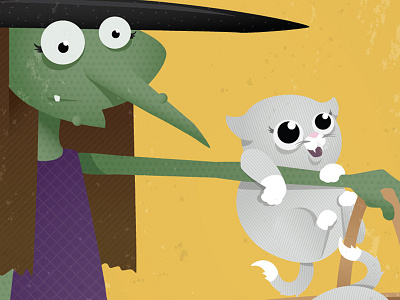 Detail - Witch cute flat funny illustration kitten monster stylized witch