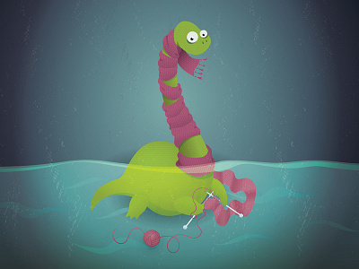 Nessie cute flat knitting funny illustration loch ness monster nessie stylized