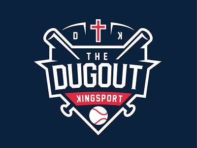 The Dugout Kingsport Cocnept badge baseball cross dugout faith logo logo design religion sports sports logo