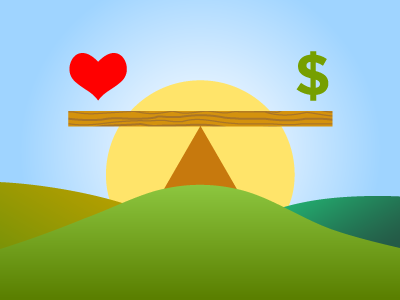 Love and Money balance dollar heart illustration love minimal money poster see-saw simple sun wood work