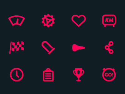 Velo Cycling Icons apple bike cycling dark gears heart hot pink icons ideogram ios pictogram vector