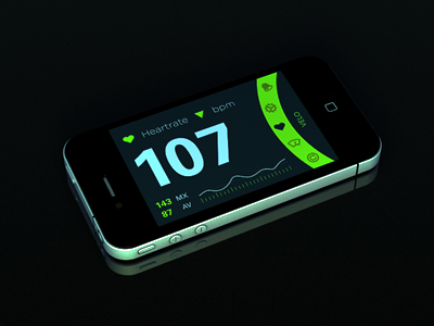 Velo Night Mode 3d app bike cycling data dayglo glow green icons interaction ios iphone render