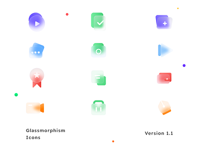 Glassmorphism Icons | Version 1.1 brand branding colorful cute design glass glassmorphism icon icon set icons identity illustrator logo icon logodesign simple ui uiux ux