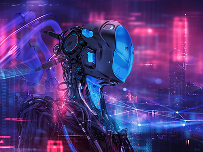 Cyberpunk cyberpunk illustration neon neon lights photobash robot robotics visual visualart