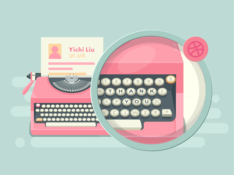 Yichi's First Shot animation debut flat magnifying glass pink thank you typewriter