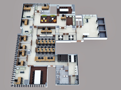 Rendering of 3D Floor Plan For Commercial Office