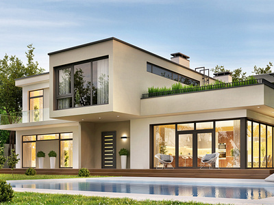 Contemporary 3D Exterior Rendering of Villa/House