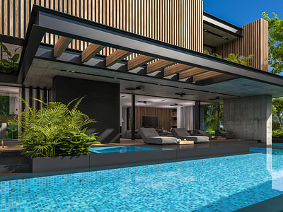 3D Interior visualization of Luxury Villa with Pool area