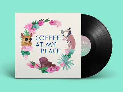 Coffee at my place album album cover branding color cover cover art cover design design doggy flower flower illustration girly illustration music print