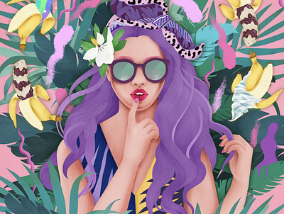 Banana banana branding city collage color design digital painting digitalart feminine finland finnish girly hipster illustration painting print sexy woman