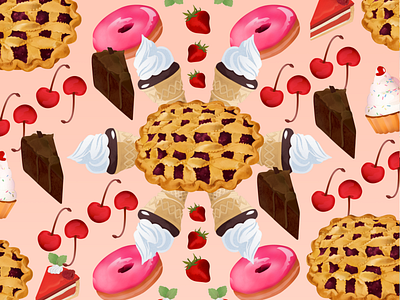 Pie cake cherry color desert design digitalart donut finland finnish food illustration pattern pie pink print sugar