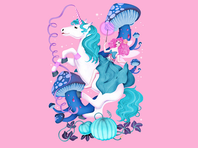 Fairytale Poster color design digitalart drawing fairytale finnish girly illustration pink poster poster design print unicorn