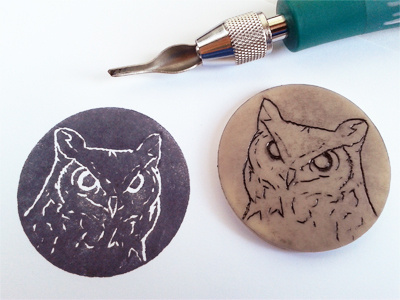 hand-made owl stamp bird hand made lino owl stamp