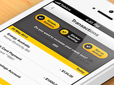 Transactions app banking button list mobile modal ui