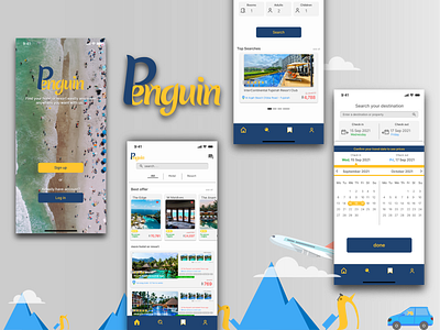 Penguin travel mobile app app branding icon logo ui