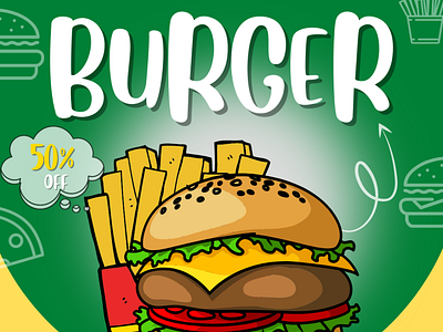 Advertisemnt of Burger & Fries branding graphic design
