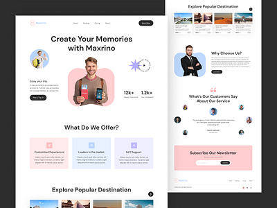 Maxrino - Travel Agency Landing Page agency clean design explore guide homepage hotel booking landing page minimal service tourism tours travel trip ui ux vacation web web page website