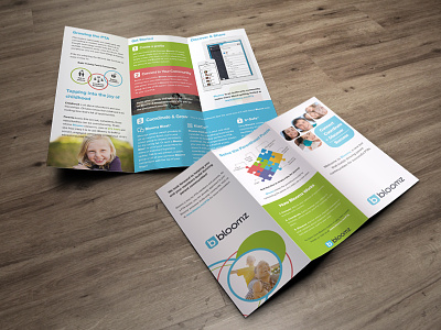 Bloomz Brochure 3 panel blue brochure conference coral graphics green marketing print roll fold tri fold