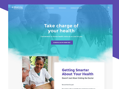 Matrix Member Healthcare Site animation blue features medical overlapping purple quotes teal testimonials