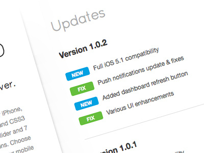 Fluidapp Update page app blue changelog green mobile site updates versions