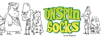 Unspun Socks cartoon illustration type logo