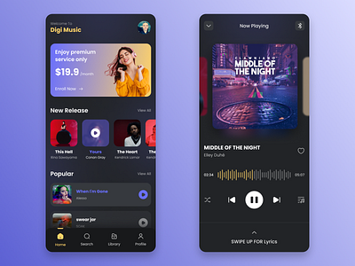 Digi Music | Mobile Music Player app design graphic design music music player music player app ui ui design user interface ux ux design visual