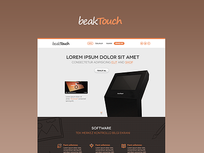 BeakTouch • Kiosk beaktouch brown design kiosk layout one page orange screen touch website