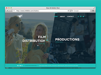 rFilm New Interface distribution film films highlight home home page menu one page production social network turquoise web design