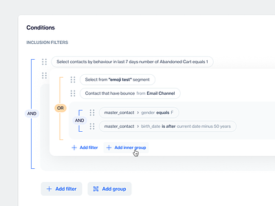 Condition Editor / Rule Builder and or builder condition filter query rules segment ui uiux