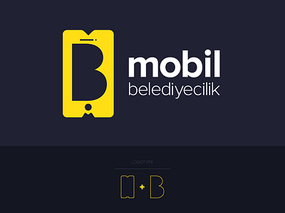 Mobil Belediyecilik logo logotype mobil app icon navy blue symbol yellow