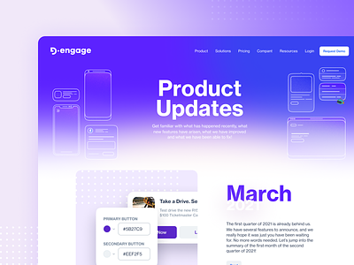 Product Updates homepage landing page marketing automation navbar one page design product updates purple ui web design