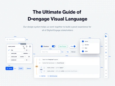 D·engage Design System Documentation button checkbox design system designops documentation dropdown filter form elements hero input landing page marketing automation navbar segment segmentation select table title