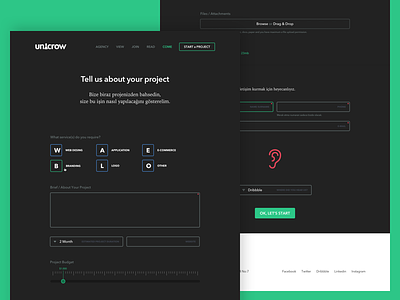 Unicrow — Start a New Project agency flat form interface responsive selectbox slider ui unicrow user website
