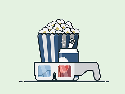 Movie Night. 3d glasses coke flat icon popcorn