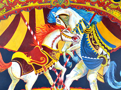 Phantasm Of Deno's Carousel acrylic carousel coney island design horses illustration traditional