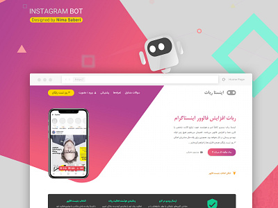 Instagram Bot bot design instagram instarobat persian robot ui ui design website