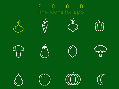 Vegetarian healthy food elements for app design fruits healthy food icons of food for app illustration line art style line icons nutrition vegetables vegetarian food