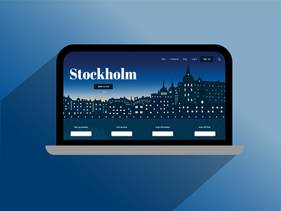 Homepage Design for Car Rental Website car rental site homepage laptop with open site rent a car silhouette silhouette of the evening city stockholm stockholm rooftops vector night city website