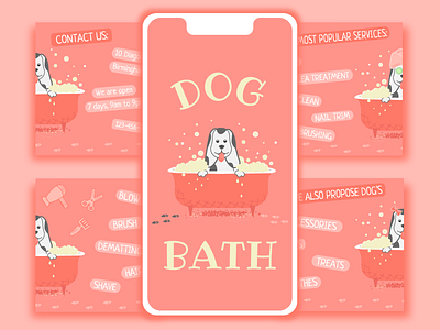 Seamless Instagram carousel for grooming salon character development dog bath dog vector graphic design grooming salon illustration animals illustration of dog pet care seamless instagram carousel seamless instagram post sliding carousel vector character