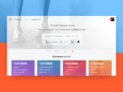 Virtual Fitness store (v2) filters fitness market program search shop sketch store ui uiux ux