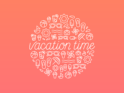 Vacation Time design ice cream icons illustration illustrator lettering pinwheel simple sun sunglasses vacation vector