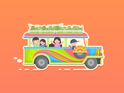 Jeepney design driver family friends illustration illustrator jeepney philippines ride transportation vector