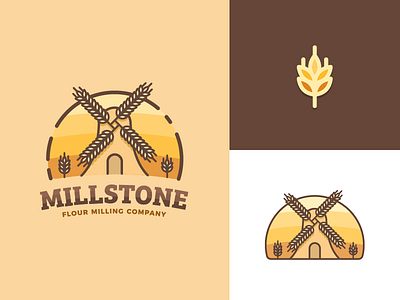 Millstone Flour Milling branding flour harvest illustration logo milling sunset wheat wheel