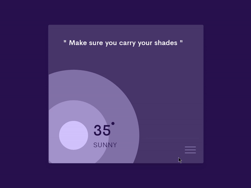 ⛅ Weather Card Interaction animation app design cards forecast gif interaction interaction design interface minimal purple ui ux weather weather app