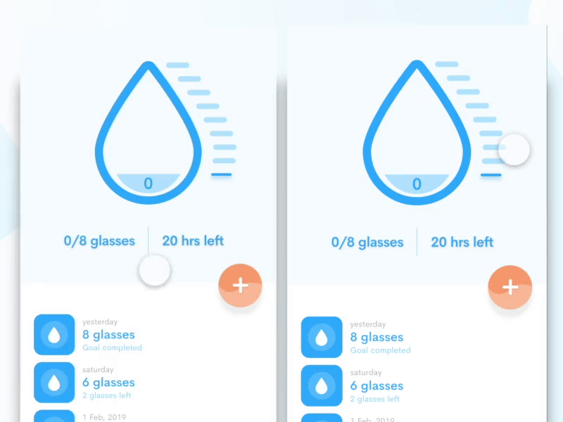 Water Tracker Interaction animation app design design fitness app fitness tracker gif interact interaction interaction design ios iphone iphone x ui user experience user interface ux water