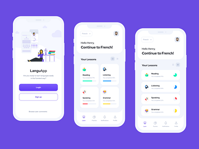 Language Learning App UI Kit by Emre Huzeyfe Baştaş on Dribbble