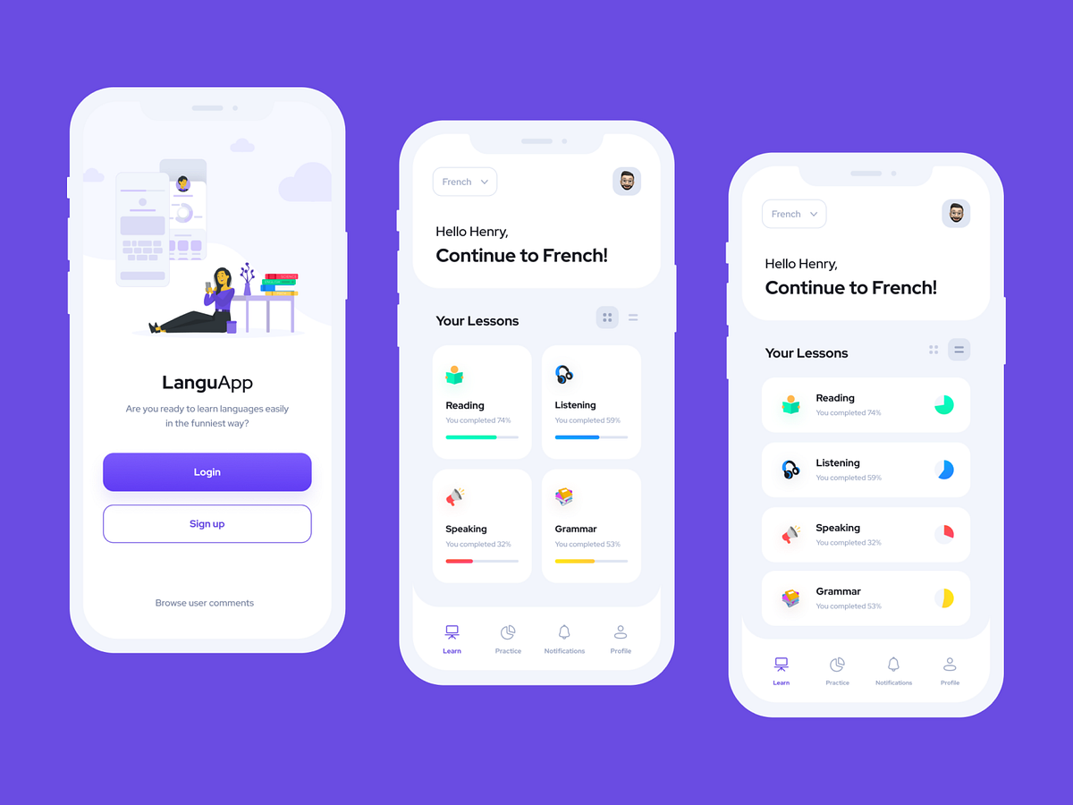 Language Learning App UI Kit by Emre Huzeyfe Baştaş on Dribbble