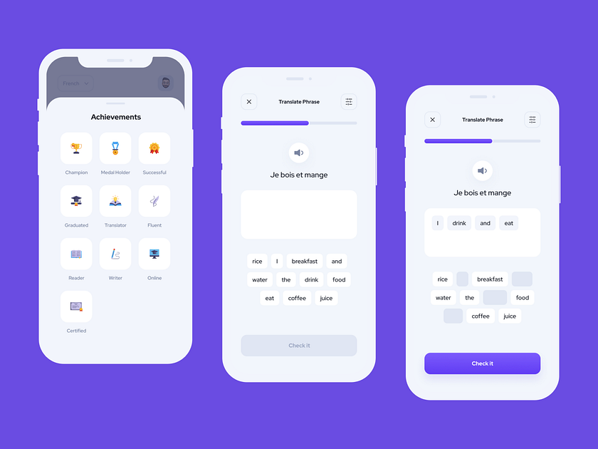 Language Learning App UI Kit by Emre Huzeyfe Baştaş on Dribbble