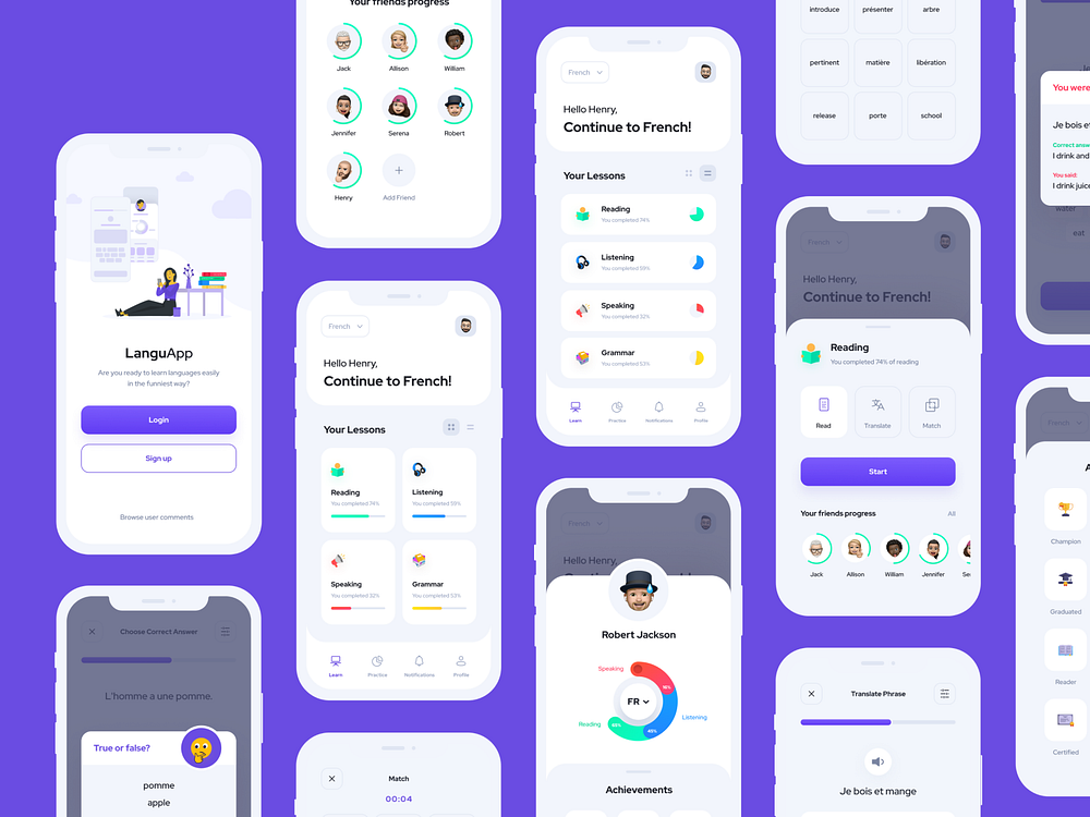 Language Learning App UI Kit by Emre Huzeyfe Baştaş on Dribbble